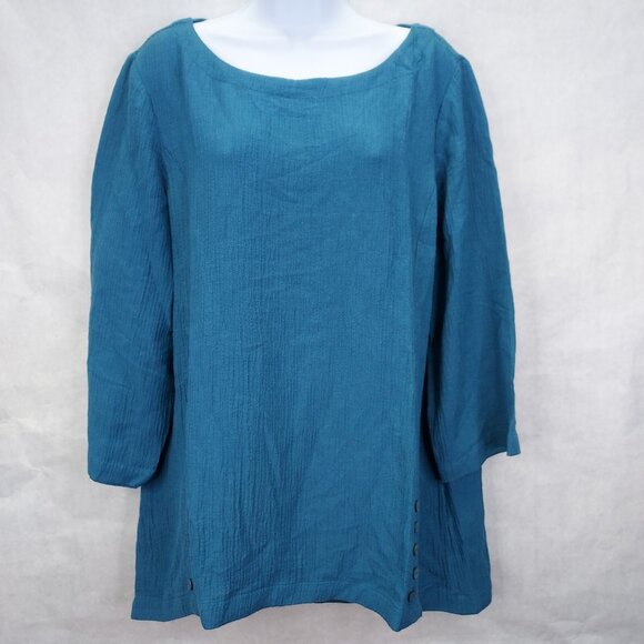 SOFT SURROUNDINGS Oceo Gauze Tunic Top Sz XL Button 3/4 Sleeve Mallard Blue NEW! - Picture 1 of 14